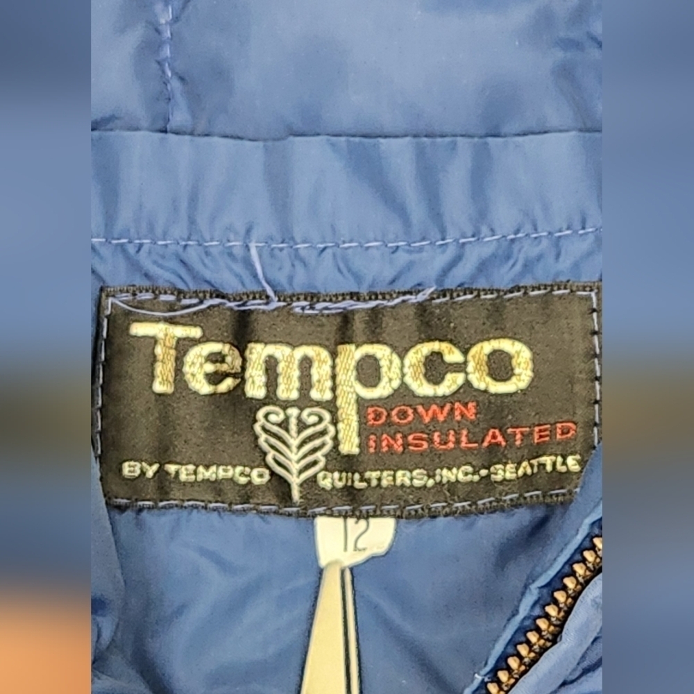 Vintage Tempco Down Jacket Quilted Blue Puffer Womens Medium Made In USA - Picture 9 of 9